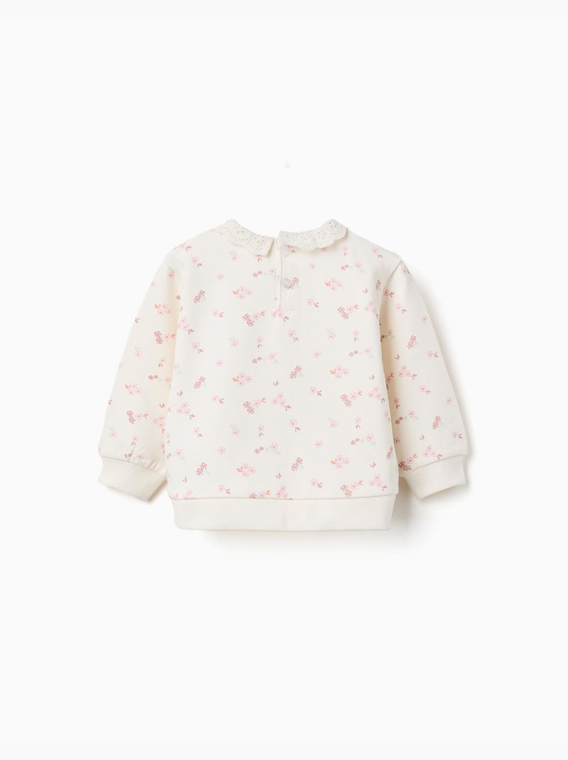 Felpa di cotone con fiori e broderie anglaise Bianco - Kiabi
