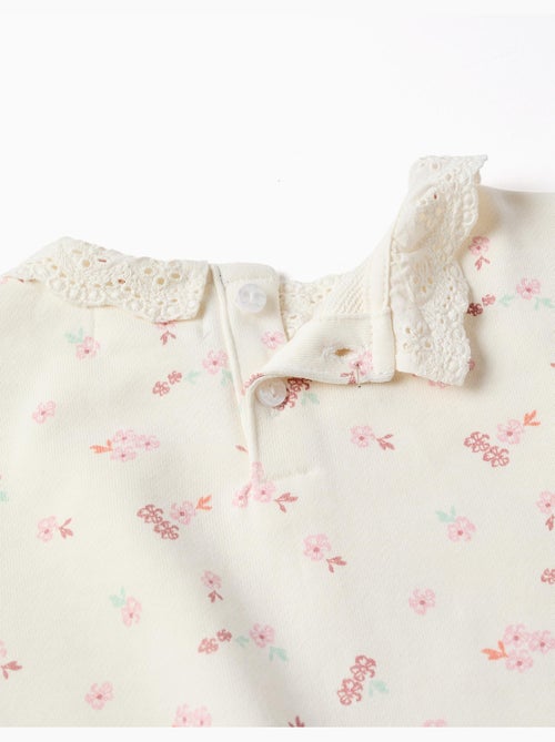 Felpa di cotone con fiori e broderie anglaise - Kiabi