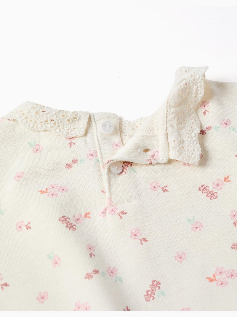 Felpa di cotone con fiori e broderie anglaise Bianco - Kiabi