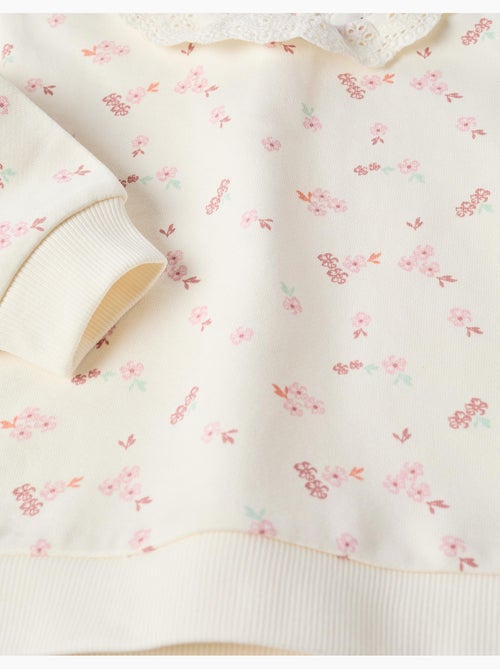 Felpa di cotone con fiori e broderie anglaise - Kiabi