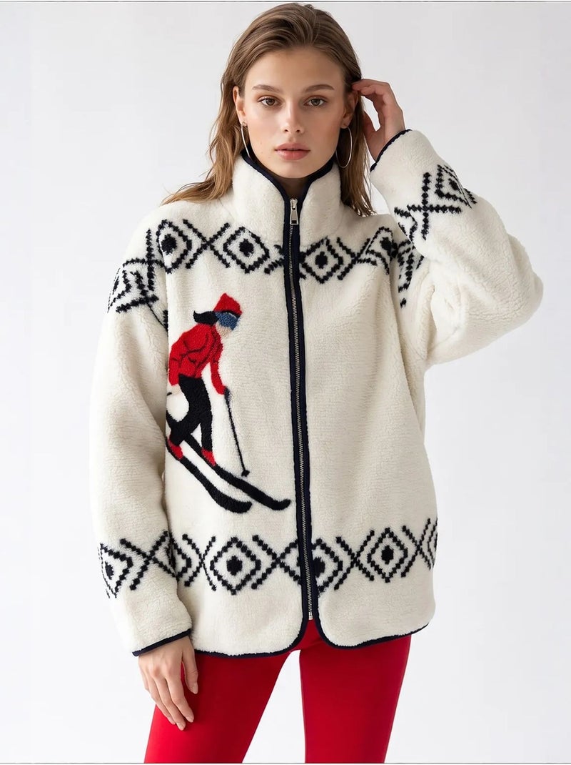 Felpa donna con collo con zip geometrico mixray Crema - Kiabi
