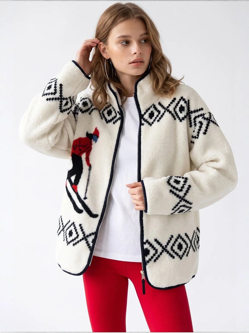 Felpa donna con collo con zip geometrico mixray Crema - Kiabi