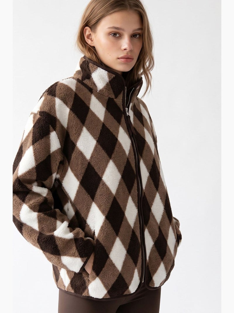 Felpa donna con collo con zip geometrico mixray Marrone - Kiabi