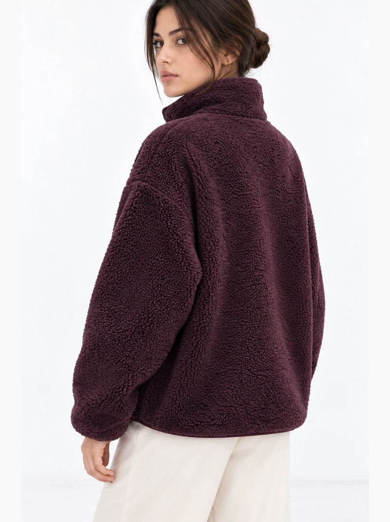Felpa donna con mezza zip testurizzata mixray Rosso bordeaux - Kiabi