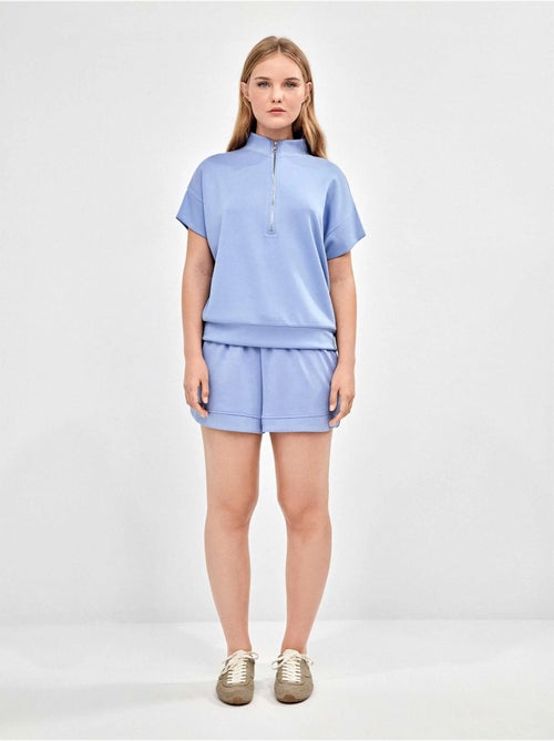 Felpa doppio tocco morbido con zip frontale - Kiabi
