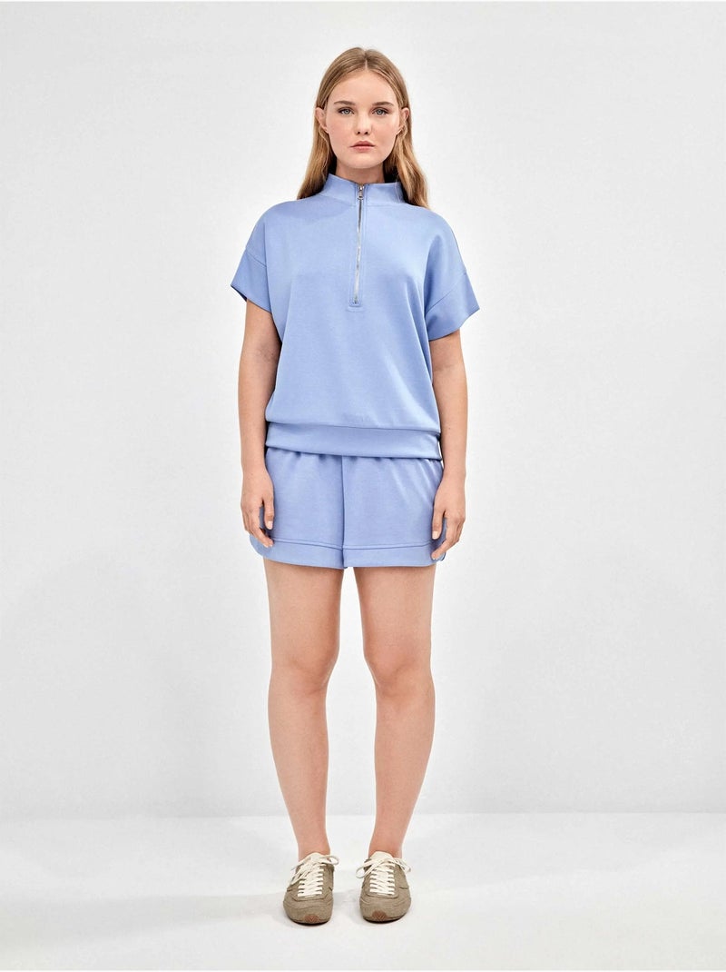 Felpa doppio tocco morbido con zip frontale Blu - Kiabi