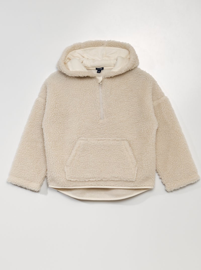 Felpa effetto montone a collo alto con zip BIANCO - Kiabi