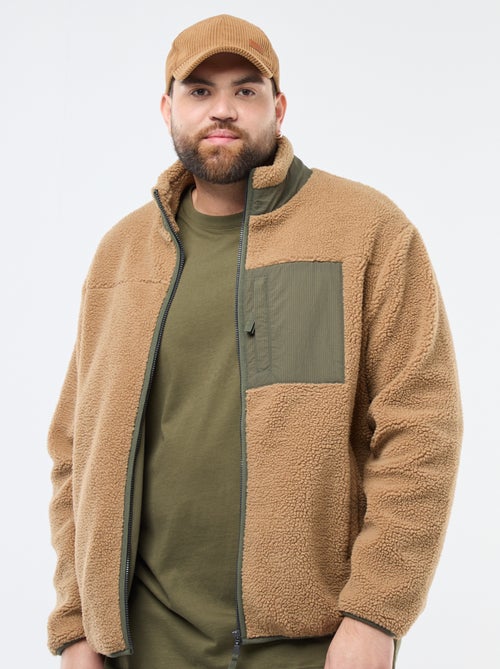 Felpa effetto montone bicolore con zip - Kiabi