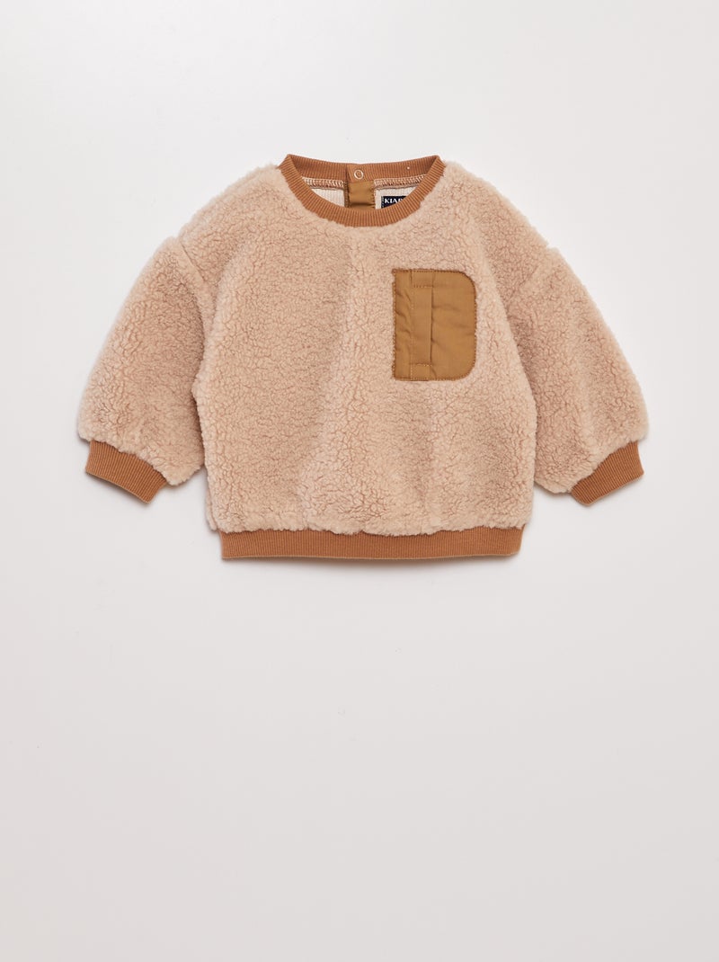 Felpa effetto montone con tasche sul petto BEIGE - Kiabi