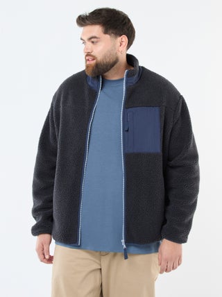 Felpa effetto montone zippata bicolore