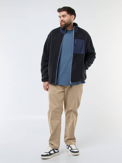 Felpa effetto montone zippata bicolore - Kiabi