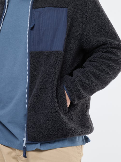 Felpa effetto montone zippata bicolore - Kiabi