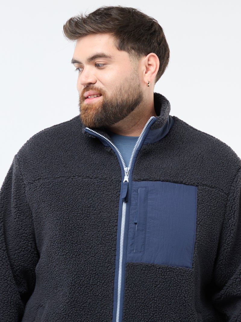 Felpa effetto montone zippata bicolore Nero - Kiabi