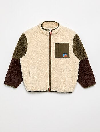 Felpa full zip effetto montone a collo alto