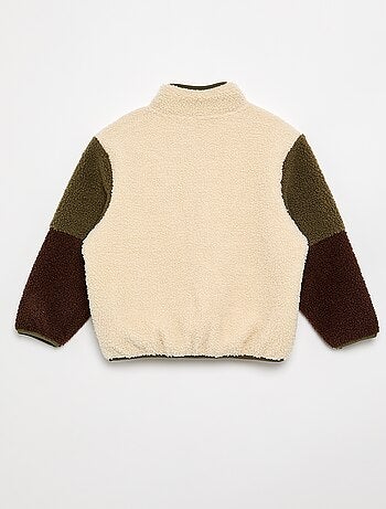 Felpa full zip effetto montone a collo alto