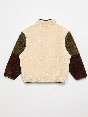 Felpa full zip effetto montone a collo alto