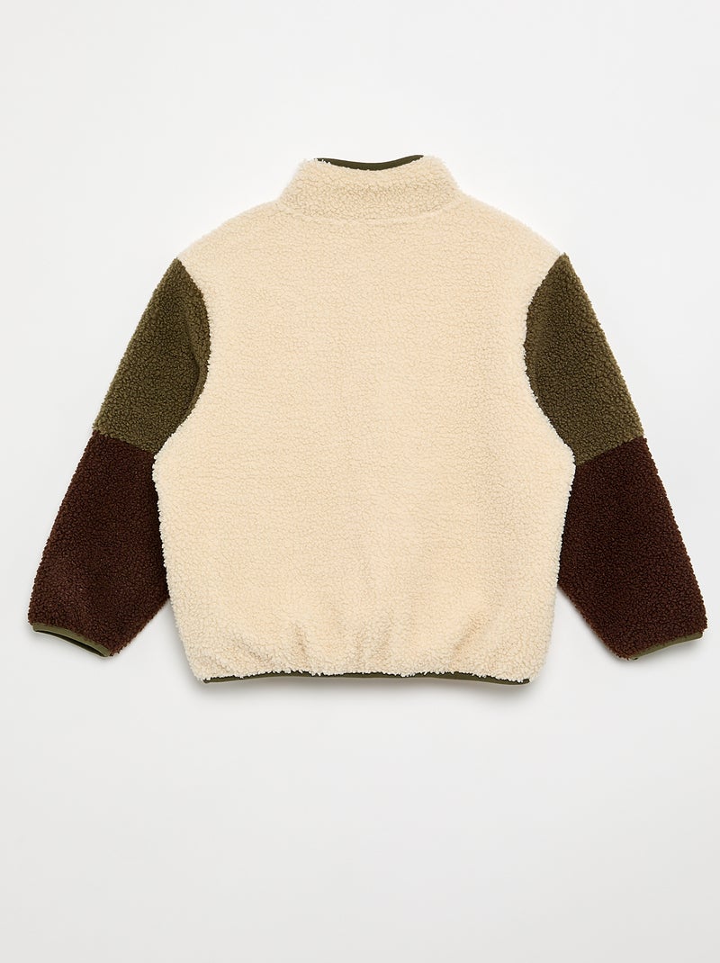 Felpa full zip effetto montone a collo alto Beige - Kiabi