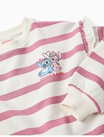 Felpa garzata con righe e stampa stitch