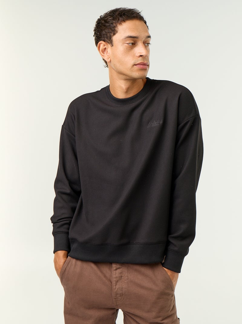 Felpa girocollo in piqué Nero - Kiabi