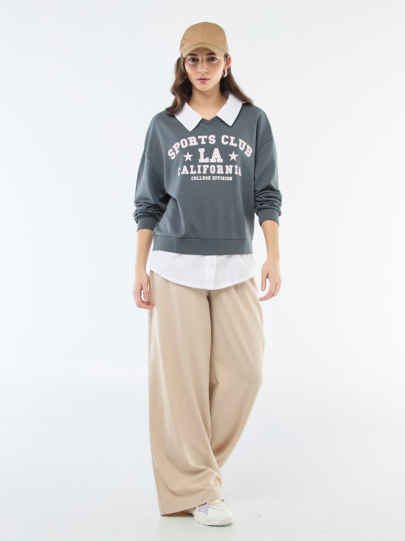 Felpa girocollo stile 'campus' Grigio - Kiabi