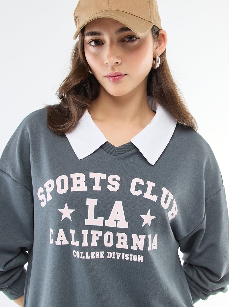 Felpa girocollo stile 'campus' Grigio - Kiabi
