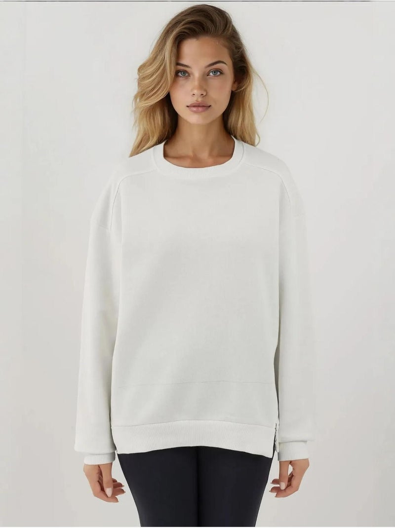 Felpa girocollo testurizzata con dettaglio zip hiccup Bianco - Kiabi