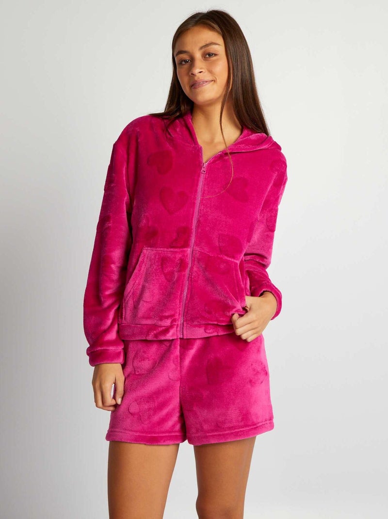 Felpa homewear in pile con zip ROSA - Kiabi