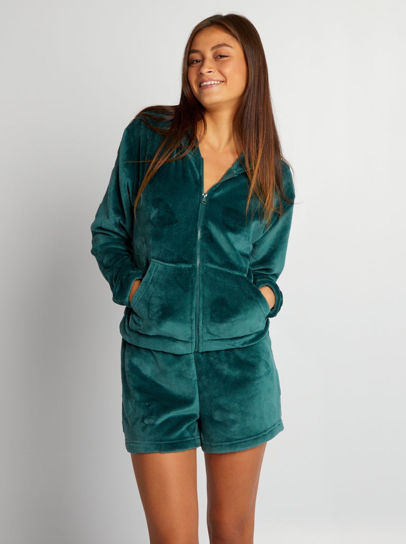 Felpa homewear in pile con zip VERDE - Kiabi