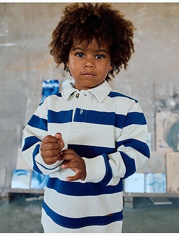 Felpa in cotone a righe con collar polo