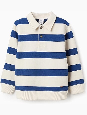 Felpa in cotone a righe con collar polo
