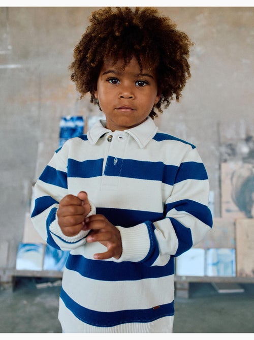 Felpa in cotone a righe con collar polo - Kiabi