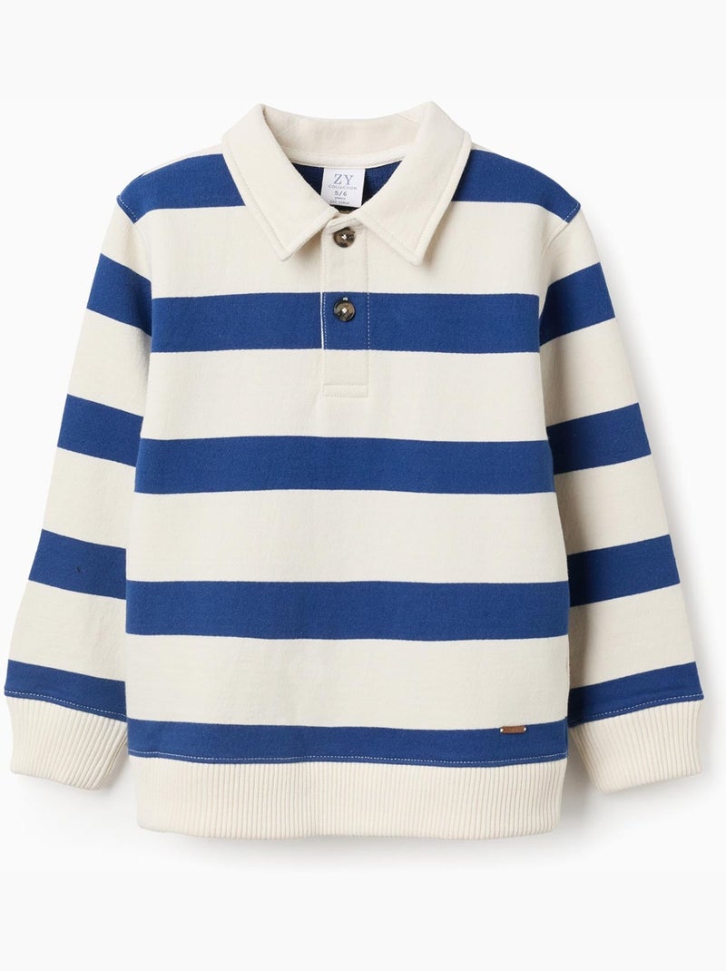 Felpa in cotone a righe con collar polo Blu scuro - Kiabi