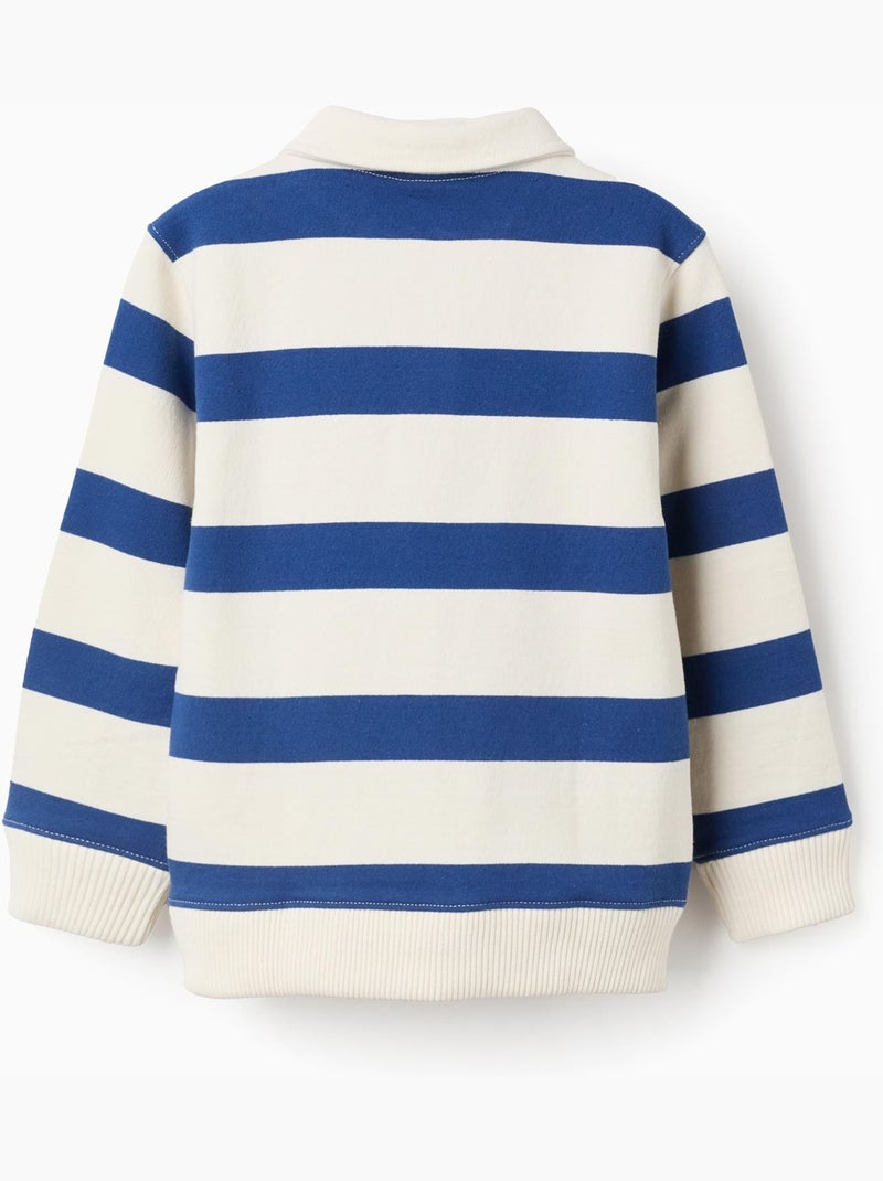 Felpa in cotone a righe con collar polo Blu scuro - Kiabi