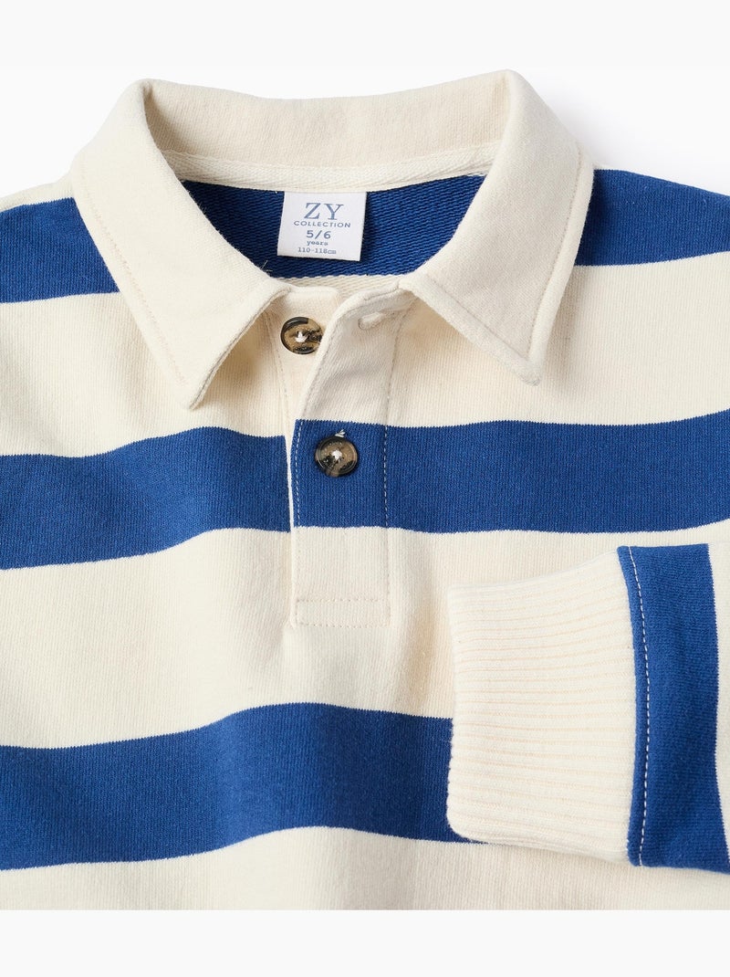 Felpa in cotone a righe con collar polo Blu scuro - Kiabi