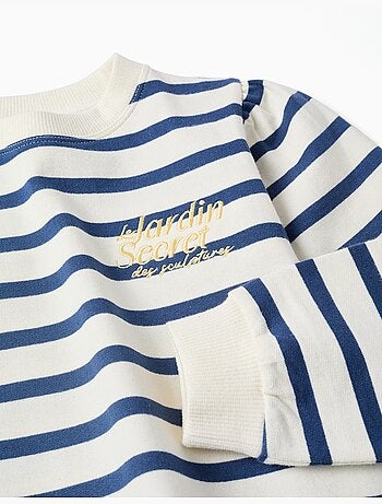 Felpa in cotone a righe con ricamo