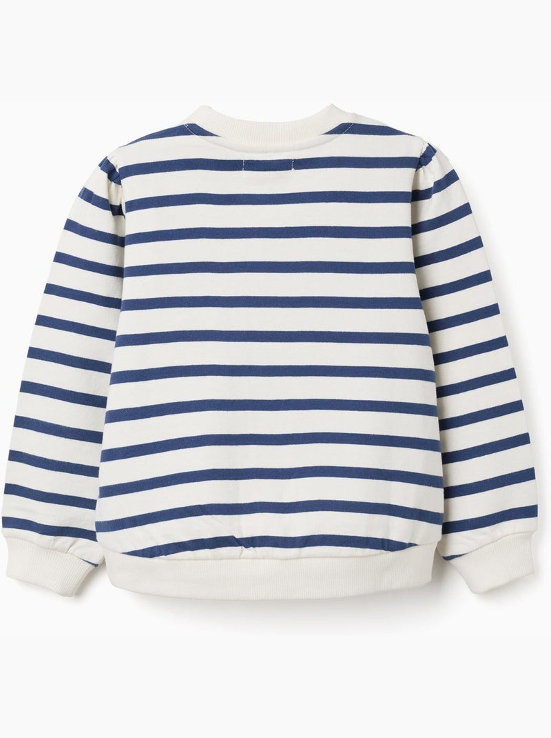 Felpa in cotone a righe con ricamo Bianco - Kiabi