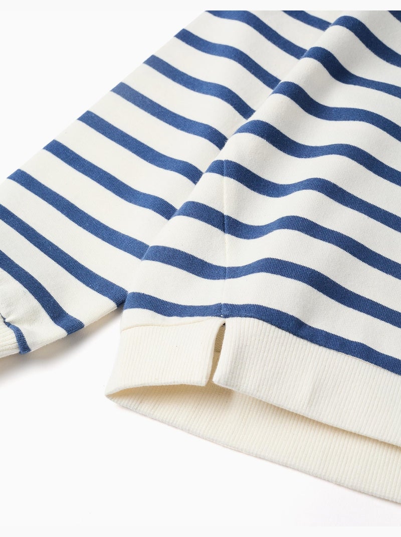 Felpa in cotone a righe con ricamo Bianco - Kiabi