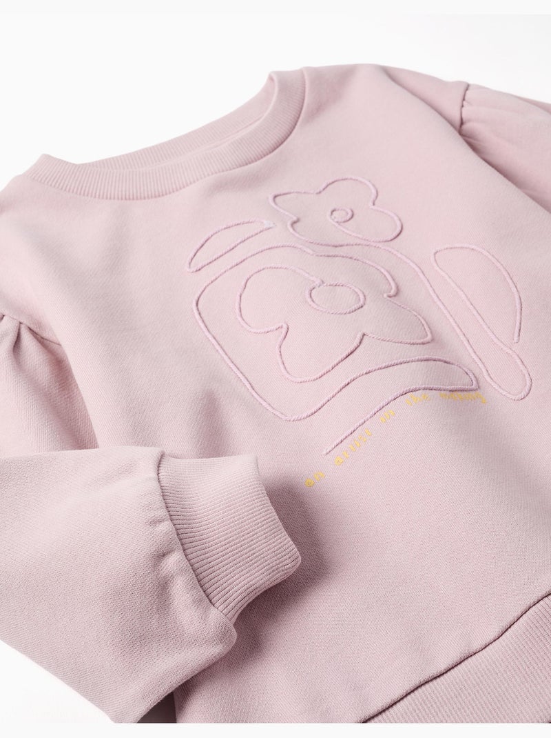 Felpa in cotone com fiori ricamati Malva lilla - Kiabi