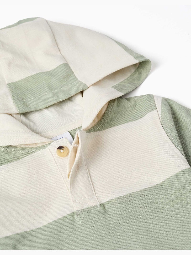 Felpa in cotone con cappuccio a righe Verde chiaro - Kiabi