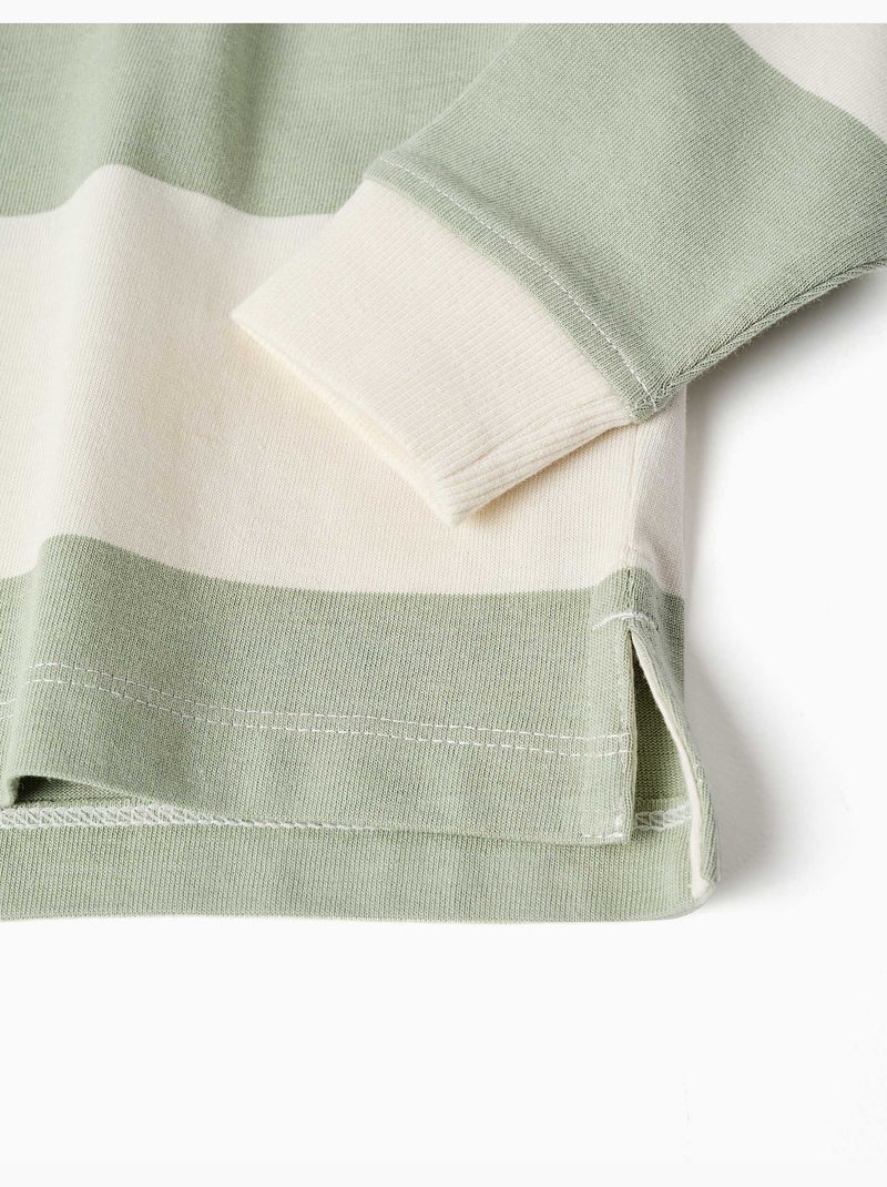 Felpa in cotone con cappuccio a righe Verde chiaro - Kiabi