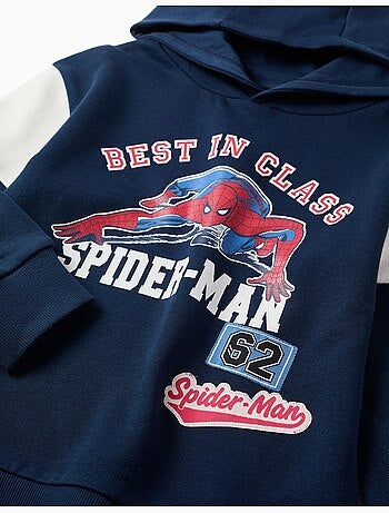 Felpa in cotone con cappuccio e stampa spider-man
