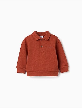 Felpa in cotone con colletto polo e stampa