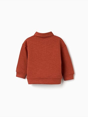 Felpa in cotone con colletto polo e stampa