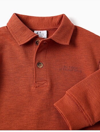 Felpa in cotone con colletto polo e stampa