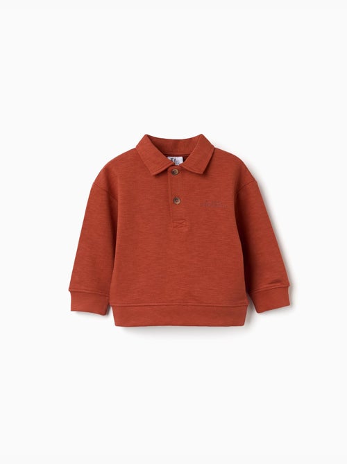 Felpa in cotone con colletto polo e stampa - Kiabi