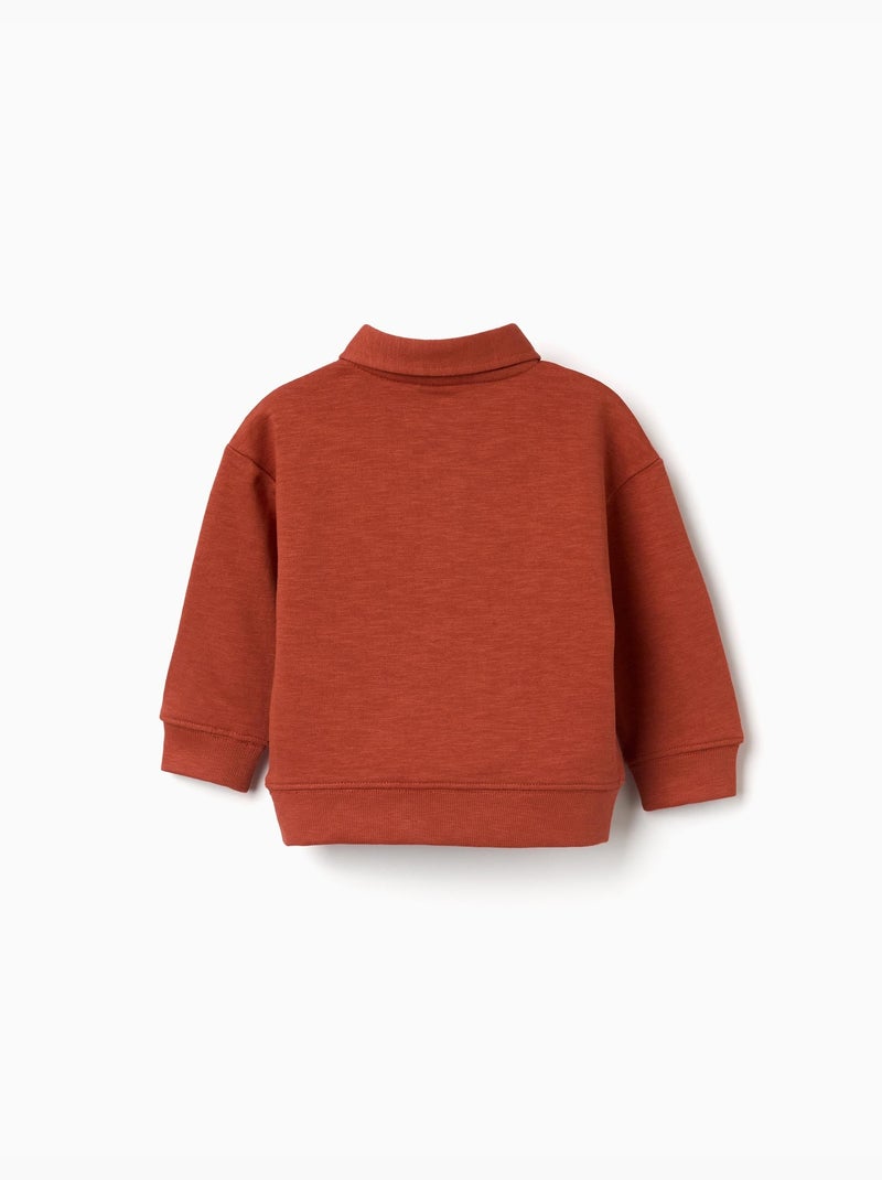 Felpa in cotone con colletto polo e stampa Arancione - Kiabi