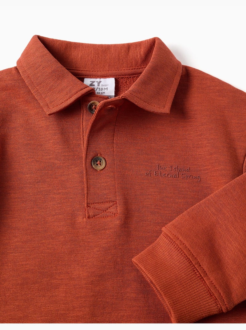 Felpa in cotone con colletto polo e stampa Arancione - Kiabi