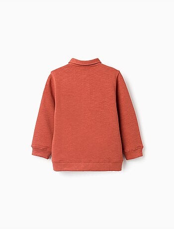 Felpa in cotone con colletto polo e stampa