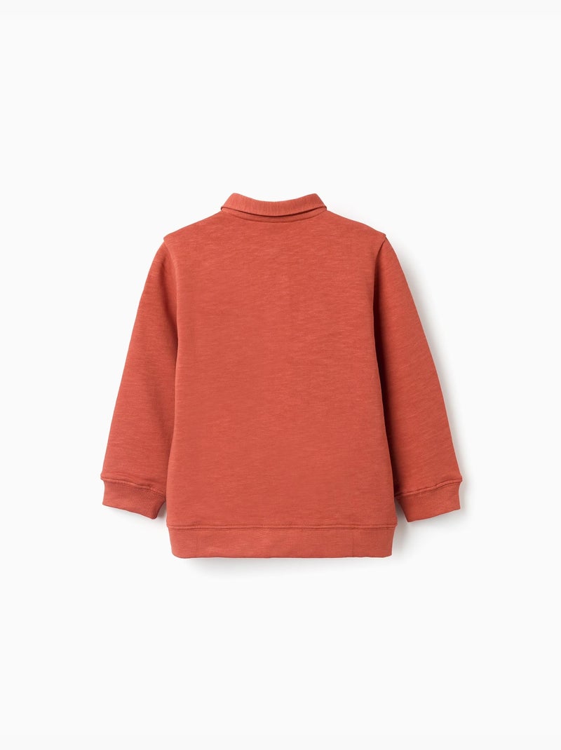 Felpa in cotone con colletto polo e stampa Arancione - Kiabi