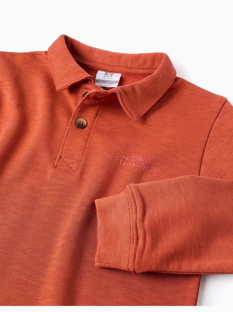 Felpa in cotone con colletto polo e stampa Arancione - Kiabi